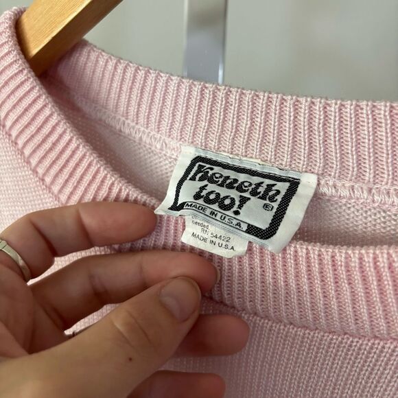 vintage Kenneth Too! Made in USA millennial pink shield Short Sleeve Sweater med - Picture 3 of 7